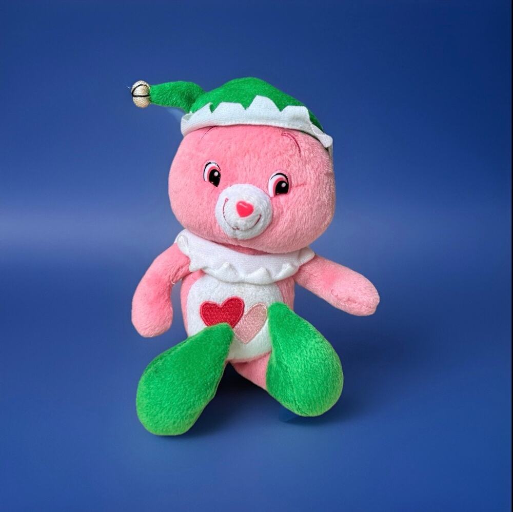 Care Bears Love-A-Lot Bear Christmas Elf Plush 8” Pink 2007 Play Along
